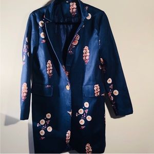 🌈Asian inspired navy blue floral overcoat
